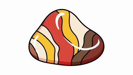 Obraz premium A smooth, polished, pebble-like object with wavy, colorful bands of red, yellow, and cream