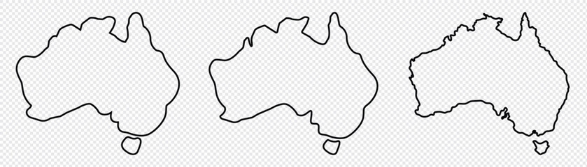 Australia map outline. Australia map set with outline white-black administrative region. Australia vector icon isolated. Flat outline vector illustration. Australia icon set. Line icon.