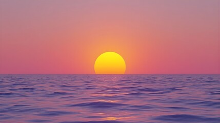 Obraz premium Minimalist Tropical Sunset Over Purple Ocean Waves Abstract Summer Sea Horizon Background