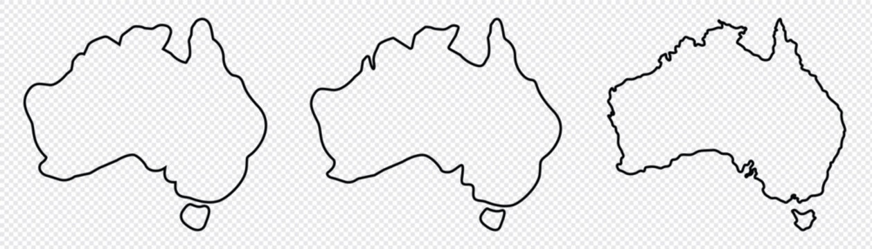 Australia map outline. Australia map set with outline white-black administrative region. Australia vector icon isolated. Flat outline vector illustration. Australia icon set. Line icon.