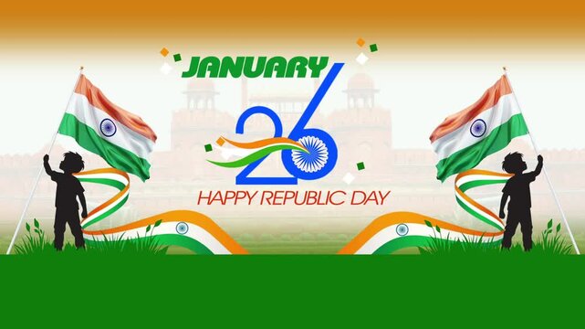 Animated Republic Day Celebration with Indian Flag and Red Fort