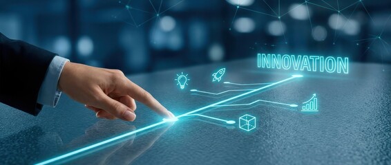 Innovation Concept: Business Hand Touching Digital Interface