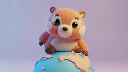 Animated cartoon groundhog on a globe