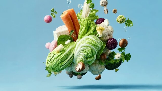 Floating vegetables healthy food composition cooking freshness vibrant captured in a powerful cinematic moment filled with emotion atmosphere depth and compelling visual storytelling th