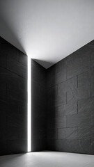 Minimal dark interior corner with vertical light slit in brutalist architecture, dramatic mood, Generative AI