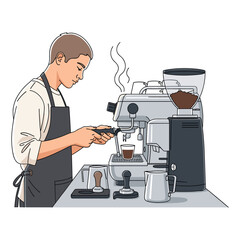 Barista Preparing Coffee with Espresso Machine
