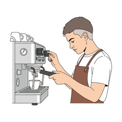 Expert Barista Operating Commercial Espresso Machine