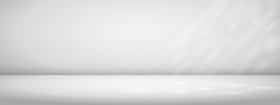 Minimalist limbo banner. Grey studio backdrop with sun rays.