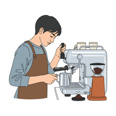 Expert Barista Preparing Coffee with Professional Machine