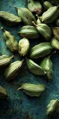 Green Cardamom Pods on Textured Surface