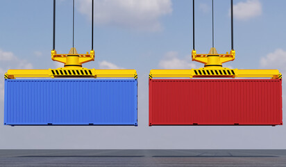 Conceptual image of container trade confrontation scene rendered in 3D