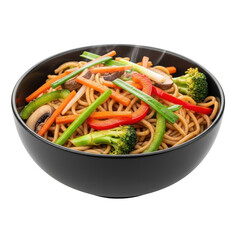 Vegetable stir fry with noodles isolated on transparent background
