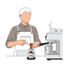 Expert Barista Preparing Coffee with Espresso Machine