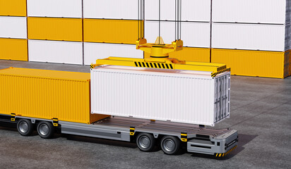 Conceptual image of a three-dimensional rendered unmanned automated cargo terminal scene