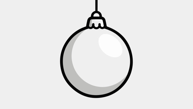 A simple black and white outline of a round ornament with a decorative cap hanging from a string