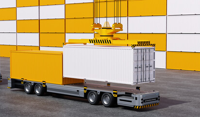 Conceptual image of a three-dimensional rendered unmanned automated cargo terminal scene