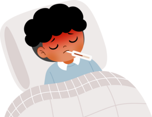 cute kid having fever sick symptoms