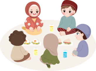 cute muslim kids eating together iftar sahoor