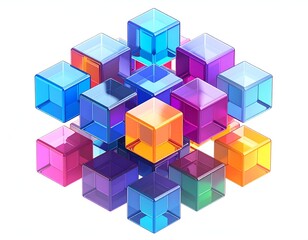 Obraz premium Colorful, transparent cubes arranged in a three-dimensional cluster