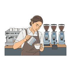 Barista Preparing Coffee Behind Counter