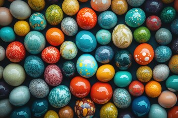 Colorful Easter eggs arranged in a lush nest providing a vivid display of springtime joy and festive creativity at a seasonal gathering