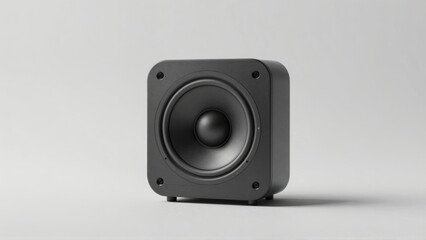 Black square speaker on light gray background