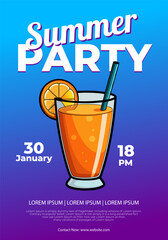 Aperol Spritz cocktail. Hello summer party. Event poster, invitation card. Vector illustration.