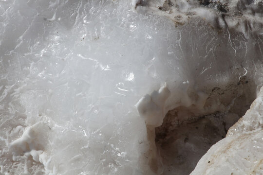 Close-up of sea salt chunks in the salt flats of the Ojo de Liebre Lagoon, Baja California Sur, Mexico
