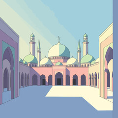 Beautiful Mosque Courtyard Scene for Islamic Religious Celebration