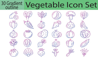 Vegetable 30 Icon Set Gradient outline-art-Vector Illustration.