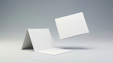 two white blank cards floating in space