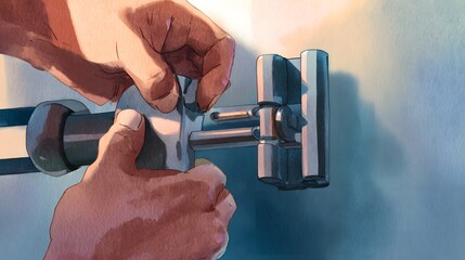 Securing Logistics A Detailed Watercolor Illustration of Cargo Safety and Precision Action