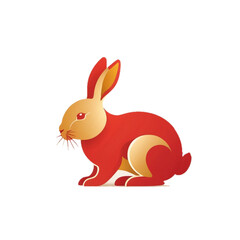 Obraz premium Flat style Chinese zodiac rabbit icon, soft and cute appearance, red and gold color palette, Chinese New Year theme