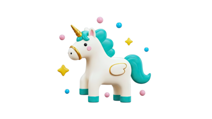 Cute 3D Unicorn with Stars and Bubbles