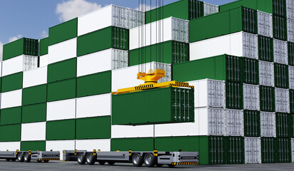 Conceptual image of a three-dimensional rendered unmanned automated cargo terminal scene