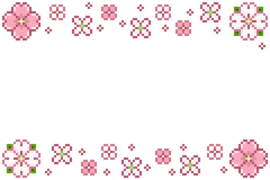 Pixel art of pink and white sakura flowers pattern frame with transparent background, can be used for valentine card, romantic theme background, wallpaper or card template.