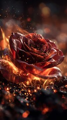 Burning Rose in Ashes with Glowing Embers