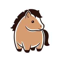 Cute chubby brown pony cartoon character standing. Flat vector illustration of adorable little horse isolated on white background for sticker or mascot