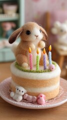 Needle Felted Bunny with Birthday Cake
