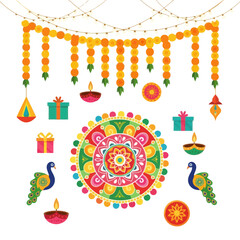 Traditional Diwali Hanging Lantern Decoration Colorful Illustration