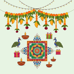 Colorful Diwali Hanging Decoration with Rangoli Design Illustration