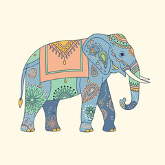 Traditional Decorated Indian Elephant with Ethnic Ornament Illustration