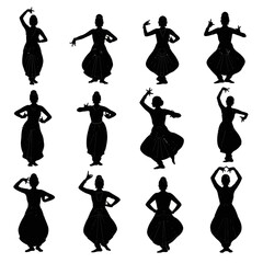 Traditional Indian Classical Dance Silhouette Collection Illustration