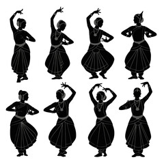 Traditional Indian Female Dance Silhouettes in Various Poses