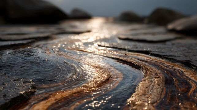 Close-up of a stream with muddy water, mudflow