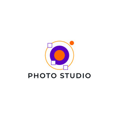 Illustration Photography Abstract Camera Lens Simple Modern Logo Icon Orange Purple Flat Color Template Design Element Vector. Good for Photo Studio, Apps Design