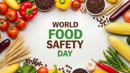World food safety day celebration concept with fresh fruits and vegetables border