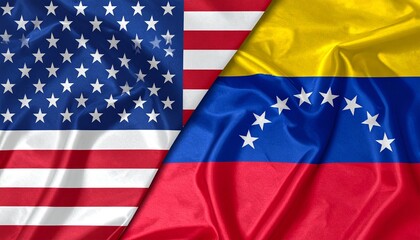 Obraz premium Split US–Venezuela flags—symbol of bilateral contrast.
