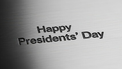 A grayscale image displaying the text happy presidents day in embossed lettering