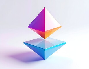 Floating, geometric 3D form, gradient color scheme, on a white backdrop